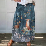 Rebecca — Women's Vintage Floral Animals Art Print Casual Linen Pocket Skirt