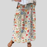 Emma — Women's Floral Print Linen Elastic waistband Pocket Skirt