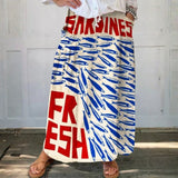 Karen — Women's Vintage Fish Sardines Art Print Linen Pocket Skirt