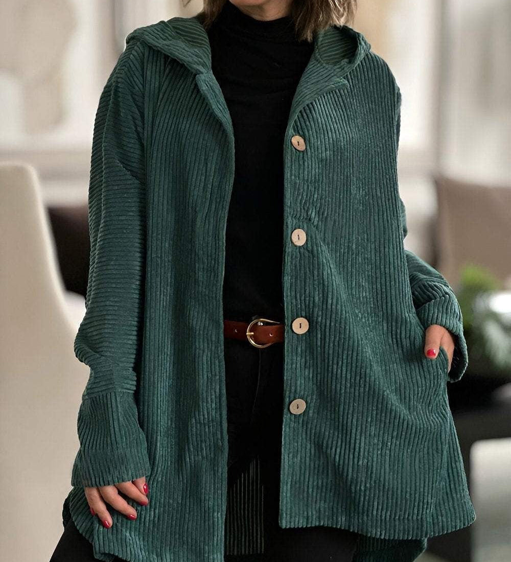 Catherine — Corduroy Hooded Cardigan