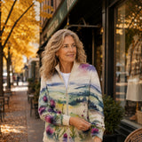 Theresa — Knitted vest with thistle and landscape pattern