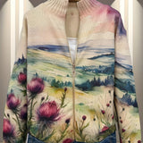 Theresa — Knitted vest with thistle and landscape pattern