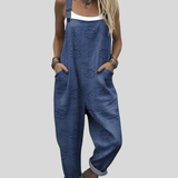 Sandra — Dungarees in Jeans Blue with Textured Dots