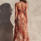 Elaine — Asymmetric Floral Dress with Slit and Ruffles