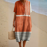 Clodagh — Terracotta Dress with Graphic Stripes
