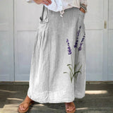 Teresa — Watercolour Lavender Floral Printed Women's Linen Elastic waistband Pocket Skirt