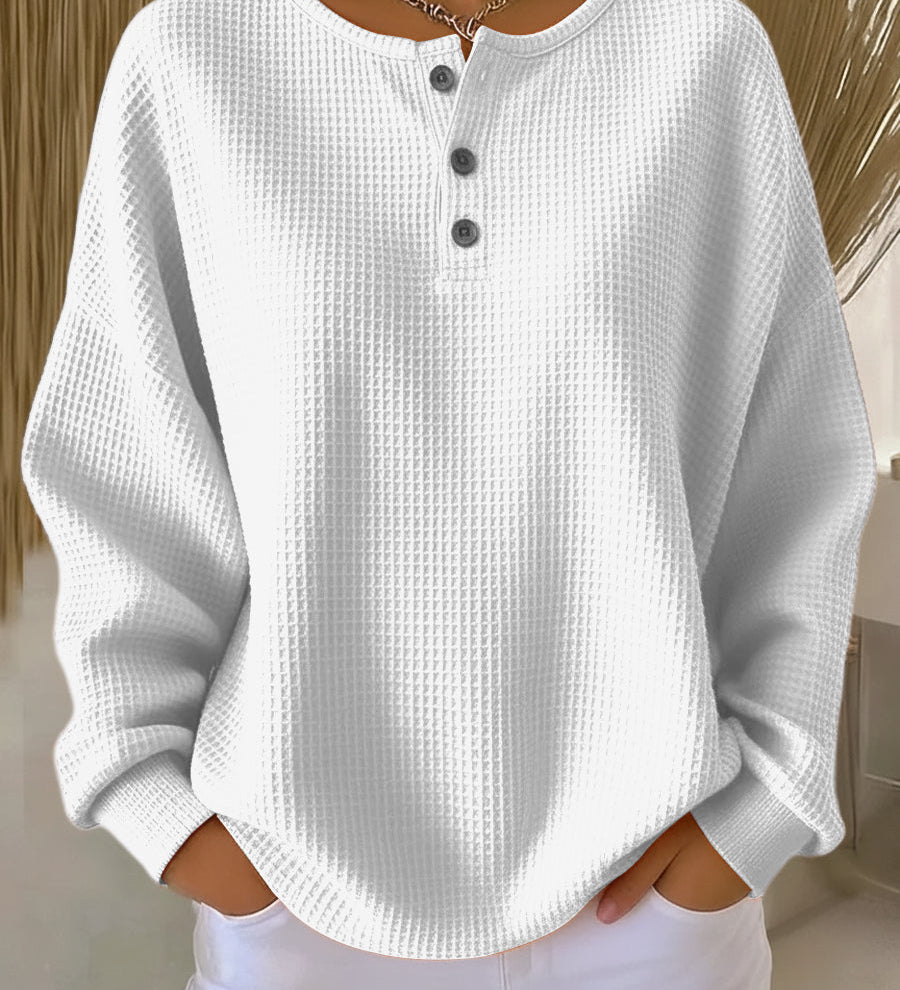 Doireann — Cosy Waffle-Knit Henley Jumper