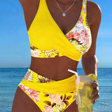 Denise — Bikini with Contrasting Floral Print and Slit