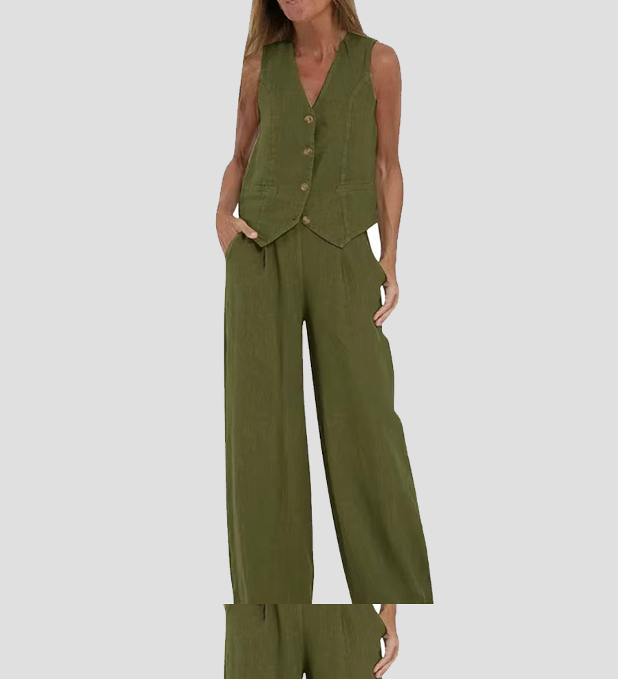 Orla — Set of Buttoned Vest and Wide Trousers