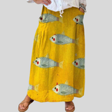 Helen — Women's Vintage Fish Art Print Linen Pocket Skirt