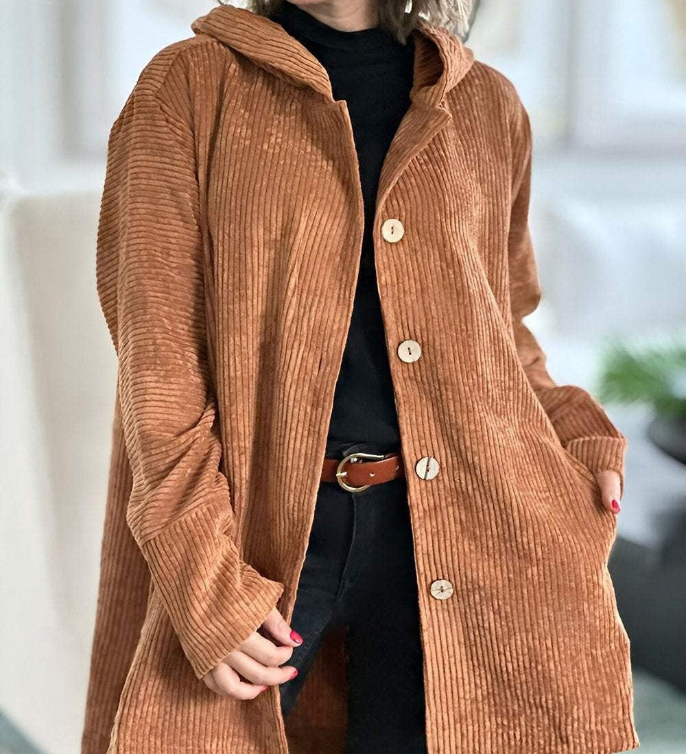 Catherine — Corduroy Hooded Cardigan