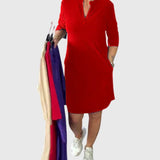 Olivia — Solid V-Neck Dress
