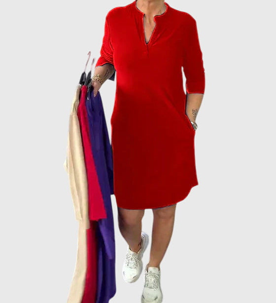 Olivia — Solid V-Neck Dress