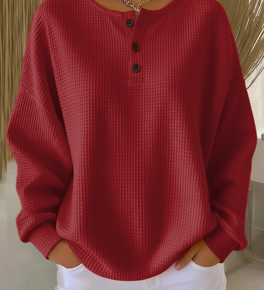 Doireann — Cosy Waffle-Knit Henley Jumper