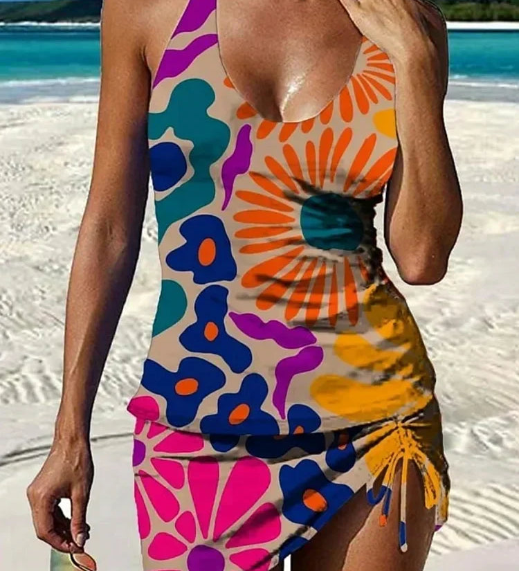 Emer — Floral Graphic Tankini with Shorts, Tummy Control Effect