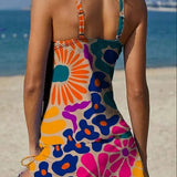 Emer — Floral Graphic Tankini with Shorts, Tummy Control Effect