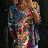 Nuala — Vintage Floral Denim Blouse