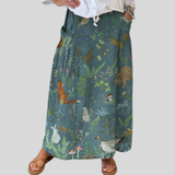 Neasa — Women's Retro Floral Animals Art Casual Linen Pocket Skirt