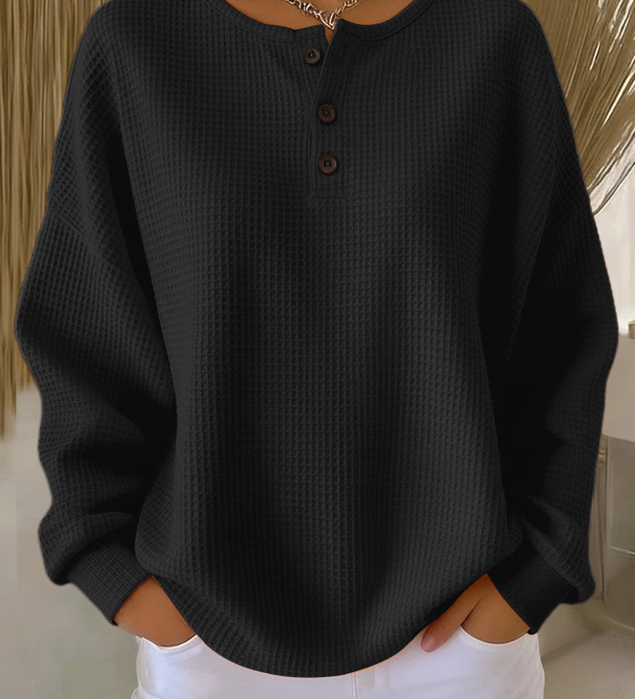 Doireann — Cosy Waffle-Knit Henley Jumper