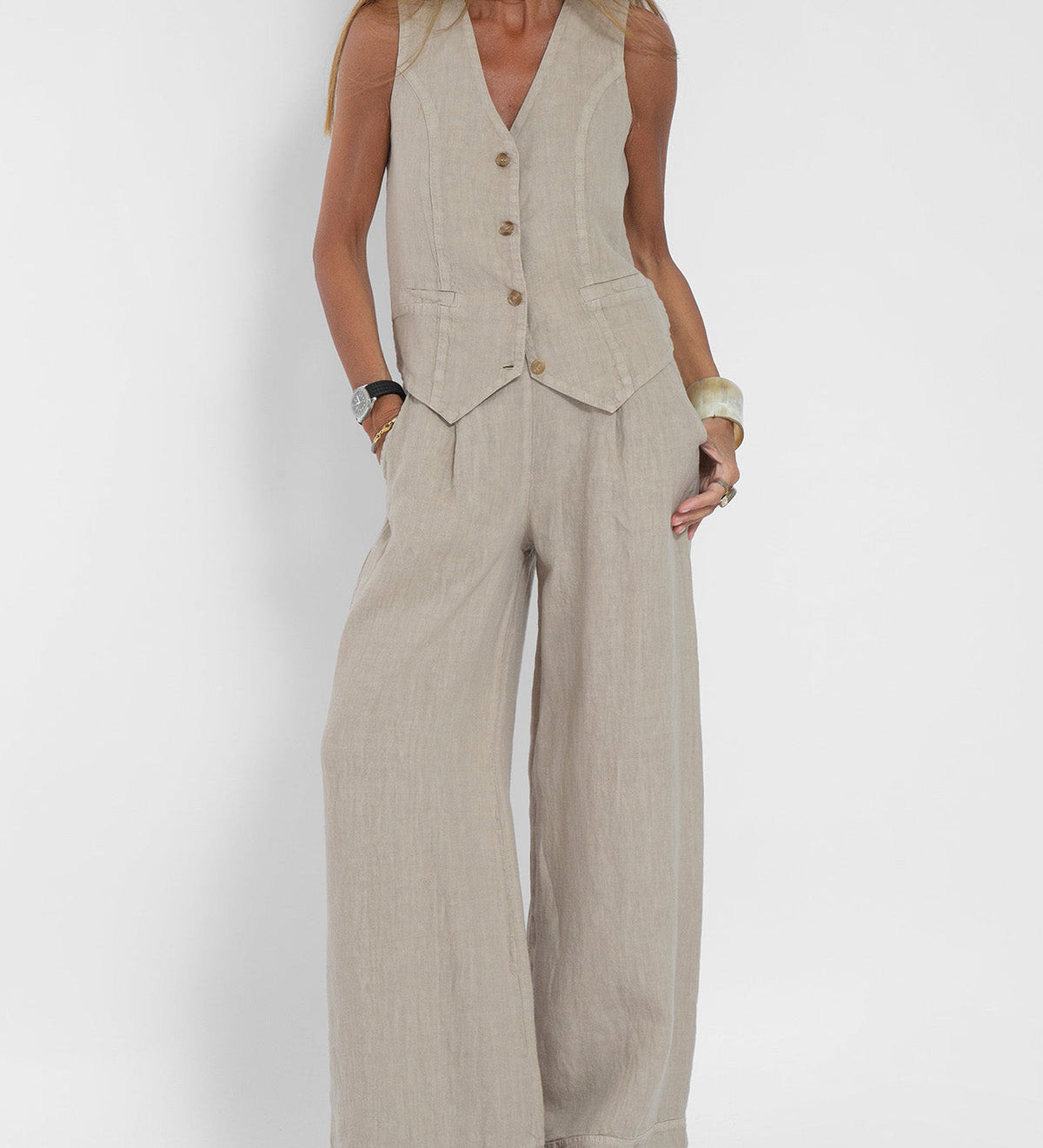 Orla — Set of Buttoned Vest and Wide Trousers