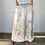 Isla — Women's Vintage Botanical Floral Linen Elastic waistband Pocket Skirt
