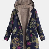 Rose — Navy Blue Coat with Floral Pattern