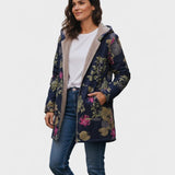 Rose — Navy Blue Coat with Floral Pattern