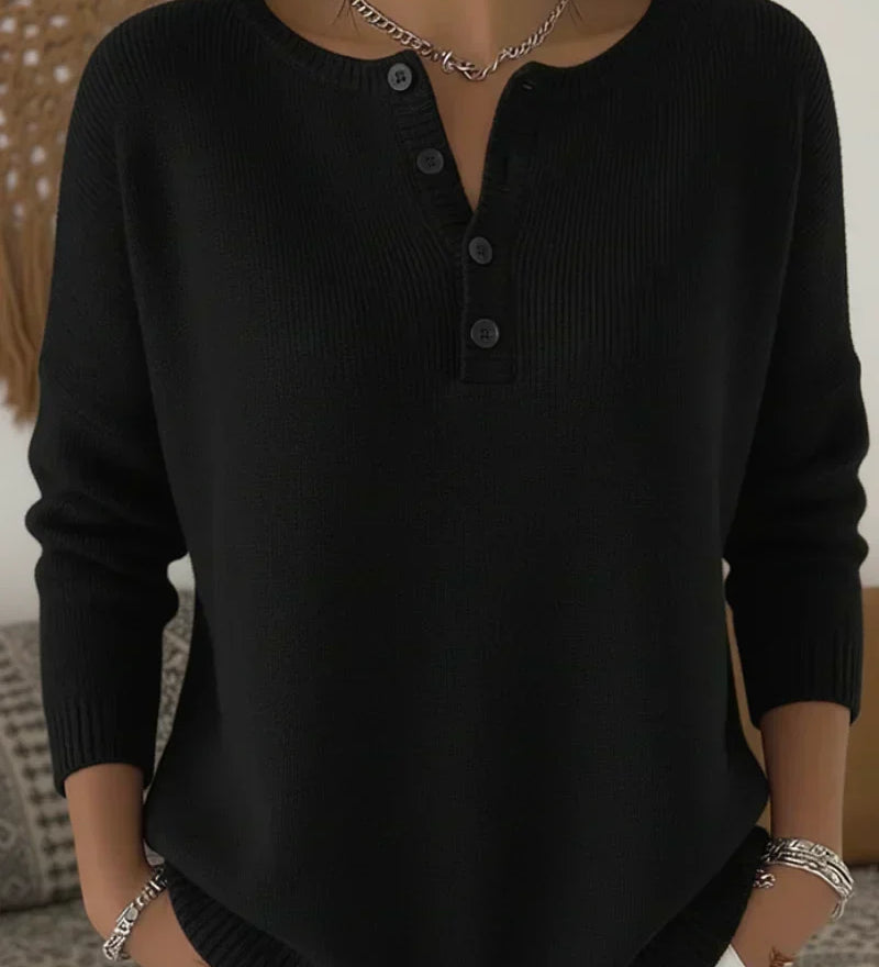 Éadaoin — Knitted Henley Button-Up Jumper
