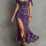 Dearbhla — Boho Smocked Floral Puff-Sleeve Midi Dress