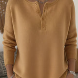 Éadaoin — Knitted Henley Button-Up Jumper