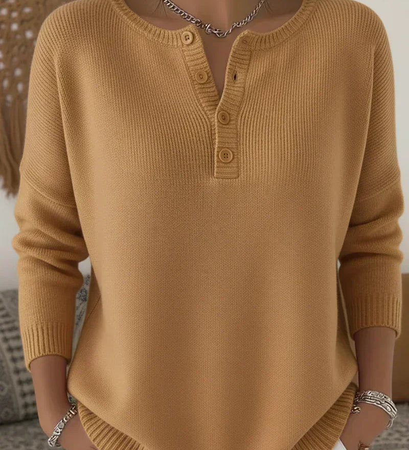 Éadaoin — Knitted Henley Button-Up Jumper