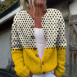 Amy — Yellow Knit Cardigan with Dots and Buttons