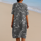 Anna — Floral Dress in Charcoal with White Accents
