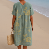Abigail — Blue-Grey Dress with Floral Embroidery