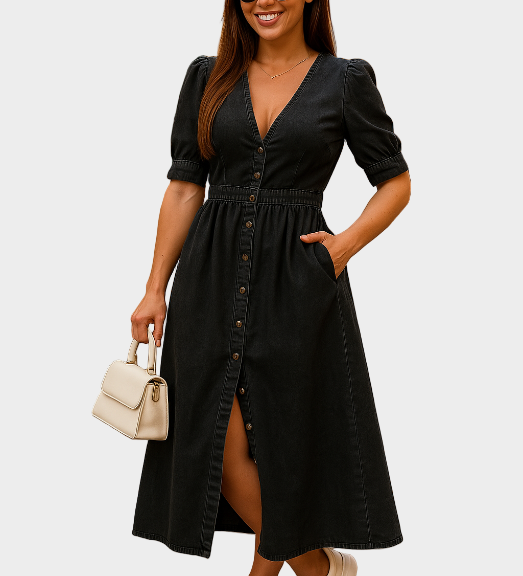 Monica — Denim Maxi Dress with Buttons