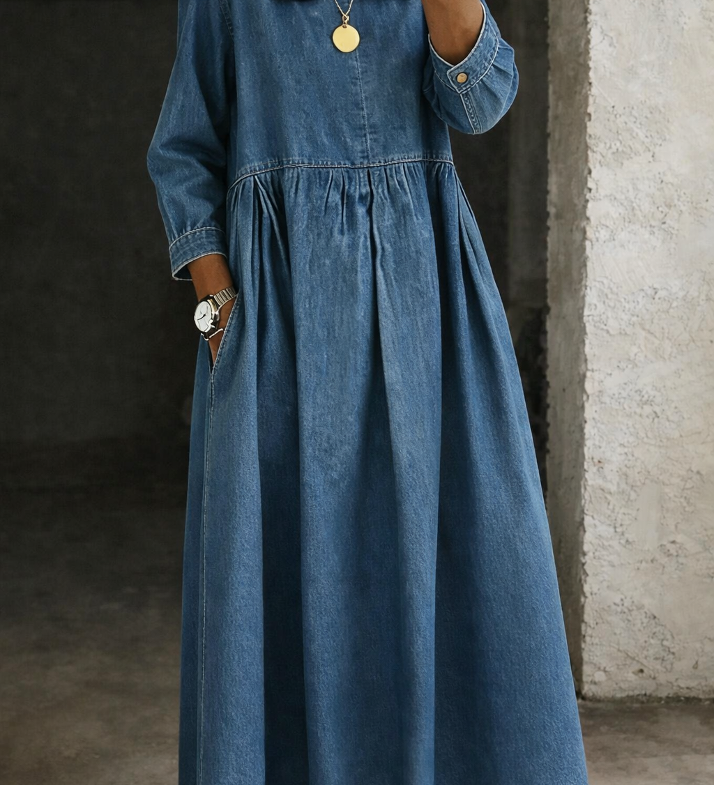 Aoife — Peter Pan Collar Denim Dress