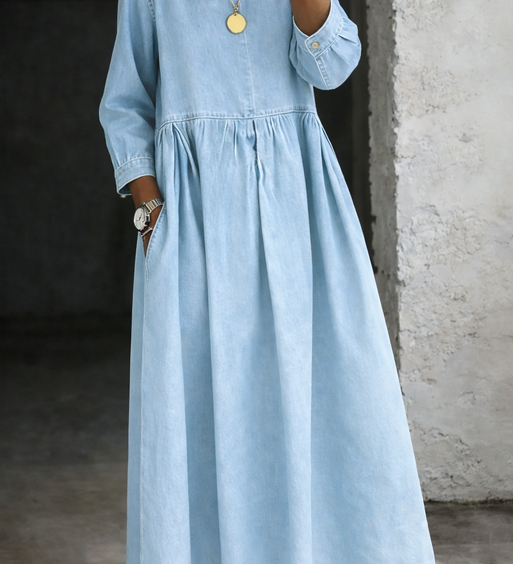 Aoife — Peter Pan Collar Denim Dress