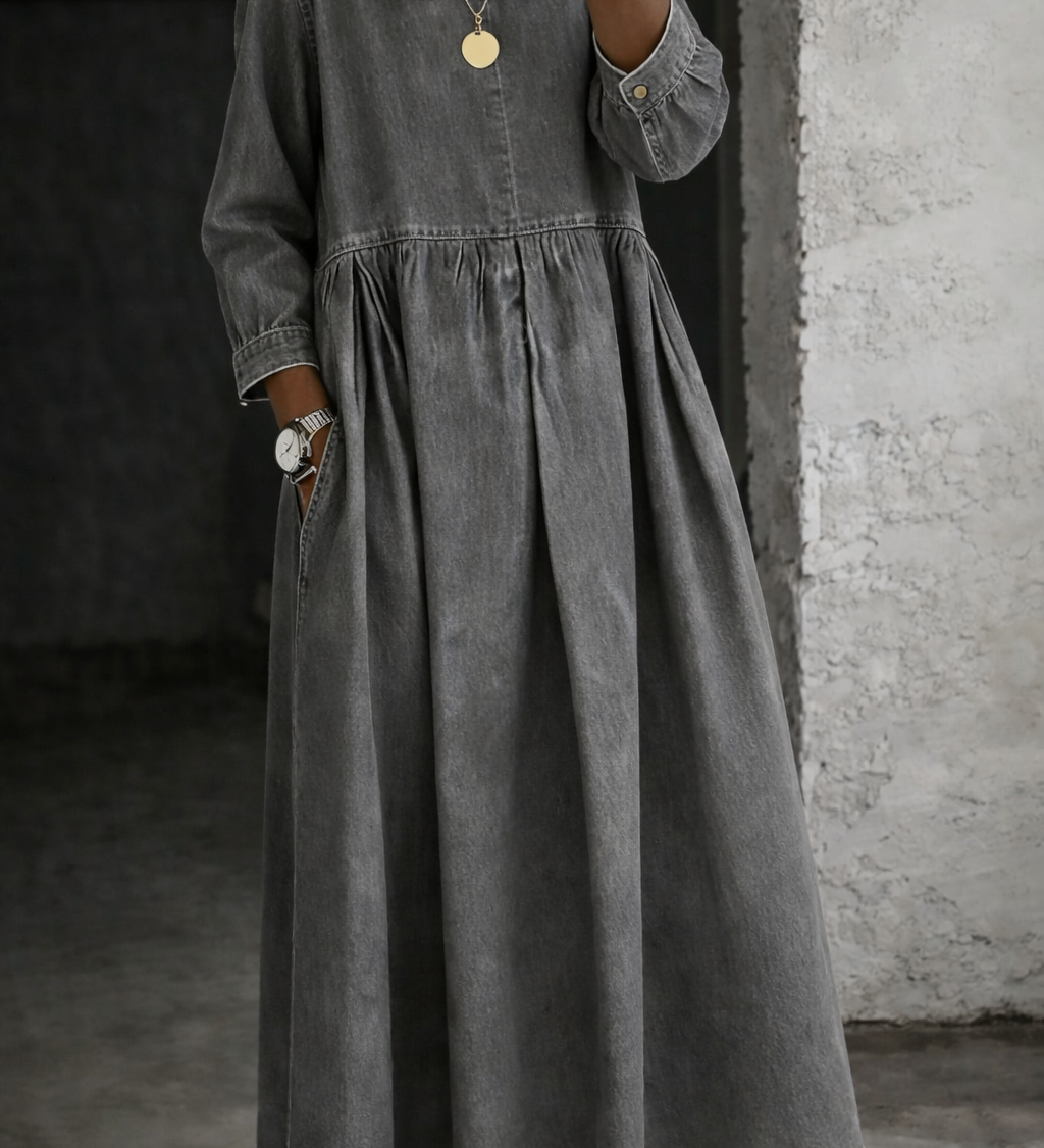Aoife — Peter Pan Collar Denim Dress