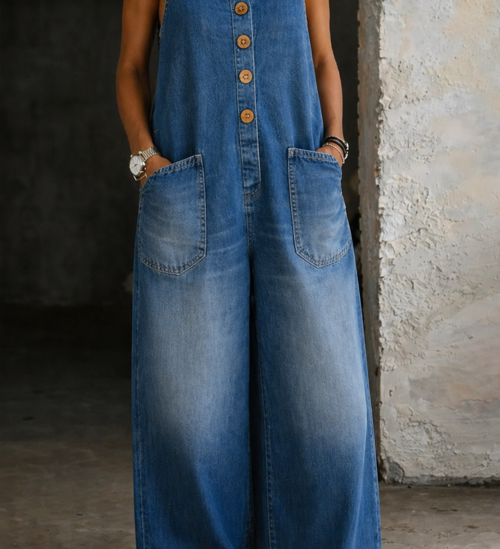 Áine — Vintage Washed Cotton Denim Overalls