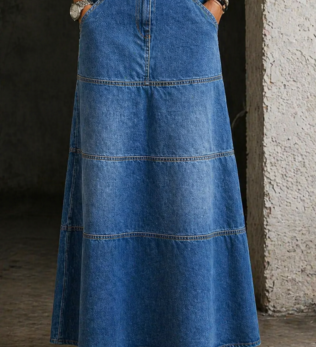 Leah — Mid-Length Denim Skirt