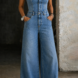 Martina — Strapless Denim Jumpsuit