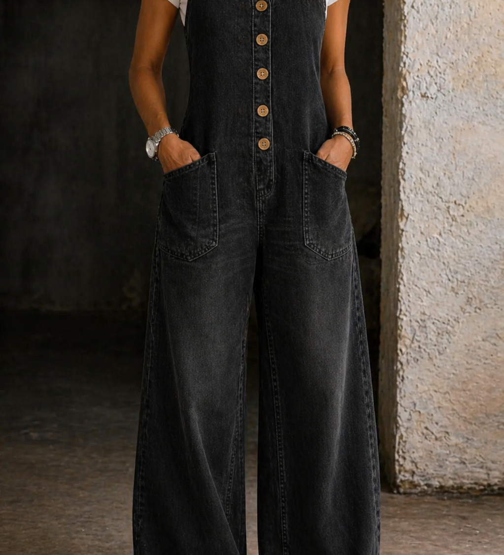 Lucy — Vintage Washed Cotton Denim Overalls