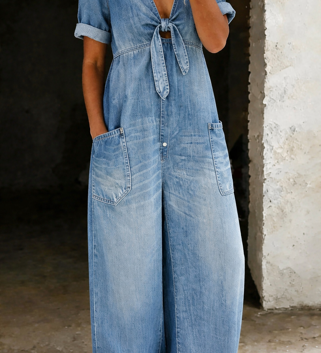 Amelia — Short Sleeve Jumpsuit with V-Neck