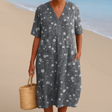 Anna — Floral Dress in Charcoal with White Accents