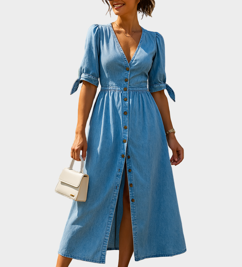 Monica — Denim Maxi Dress with Buttons