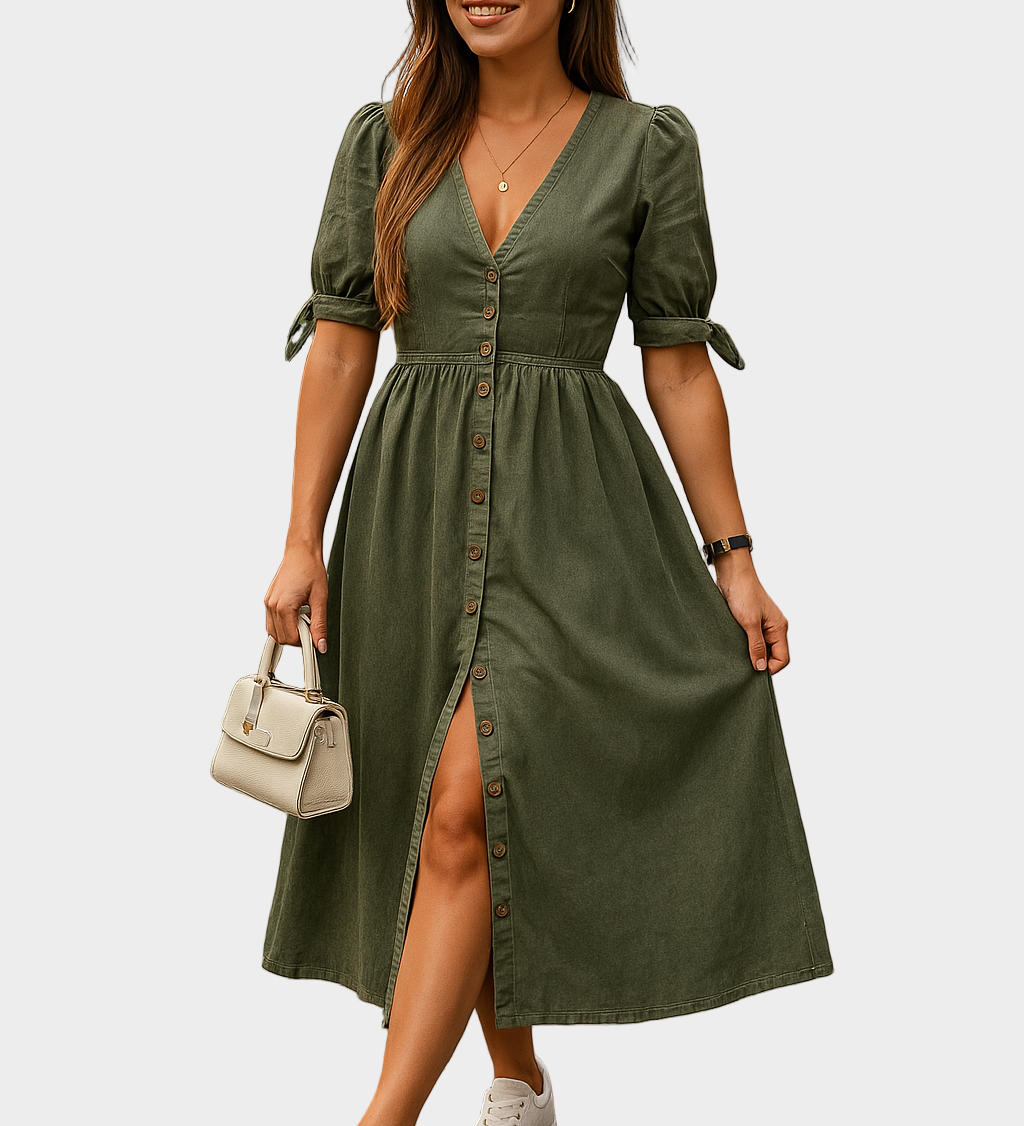 Monica — Denim Maxi Dress with Buttons