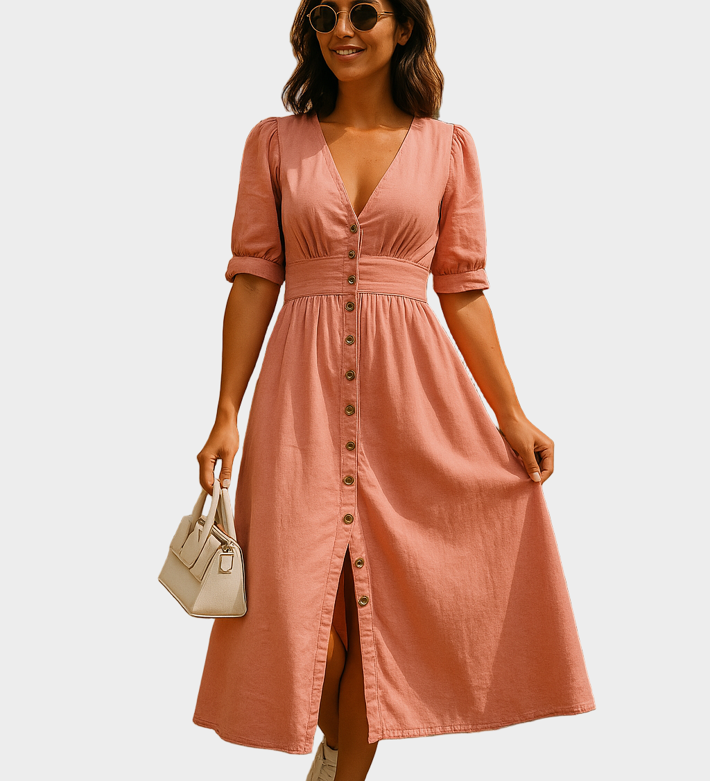 Monica — Denim Maxi Dress with Buttons