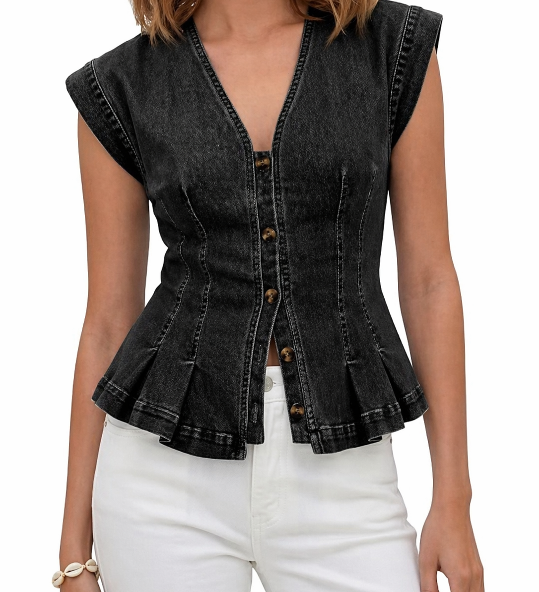 Úna — V-Neck Denim Top