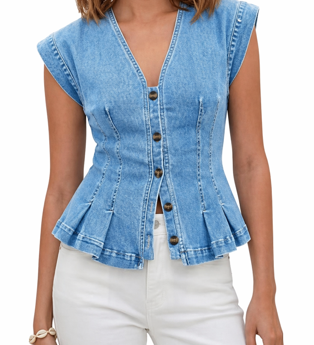 Úna — V-Neck Denim Top