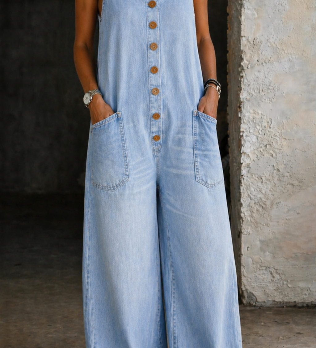 Áine — Vintage Washed Cotton Denim Overalls